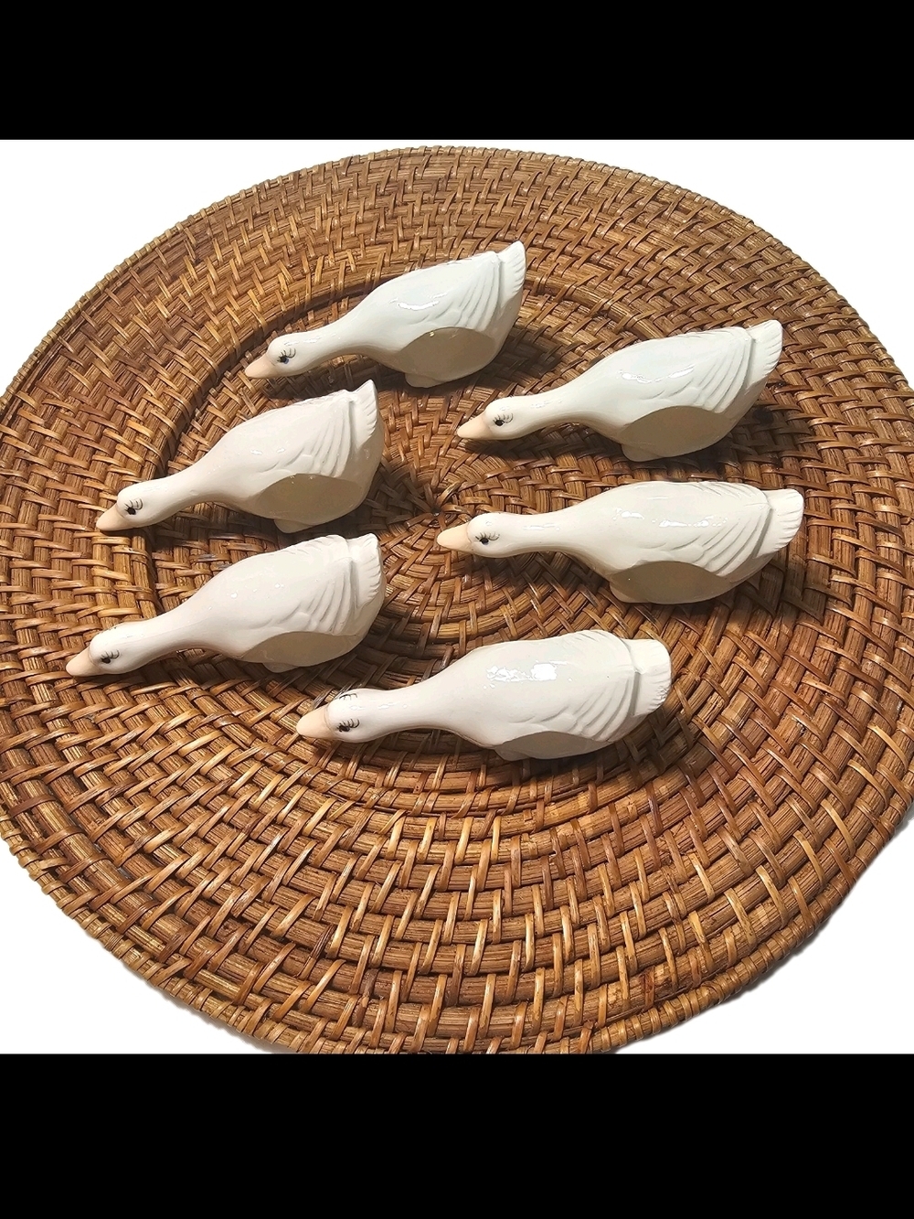 Set of 6 Ceramic White Ducks Napkin Rings Holders Mininal Neutral Hi